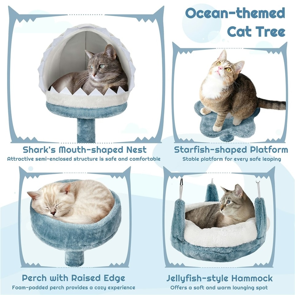 image 1 of Yaheetech 115 cm Ocean-themed Cat Tree Blue/White