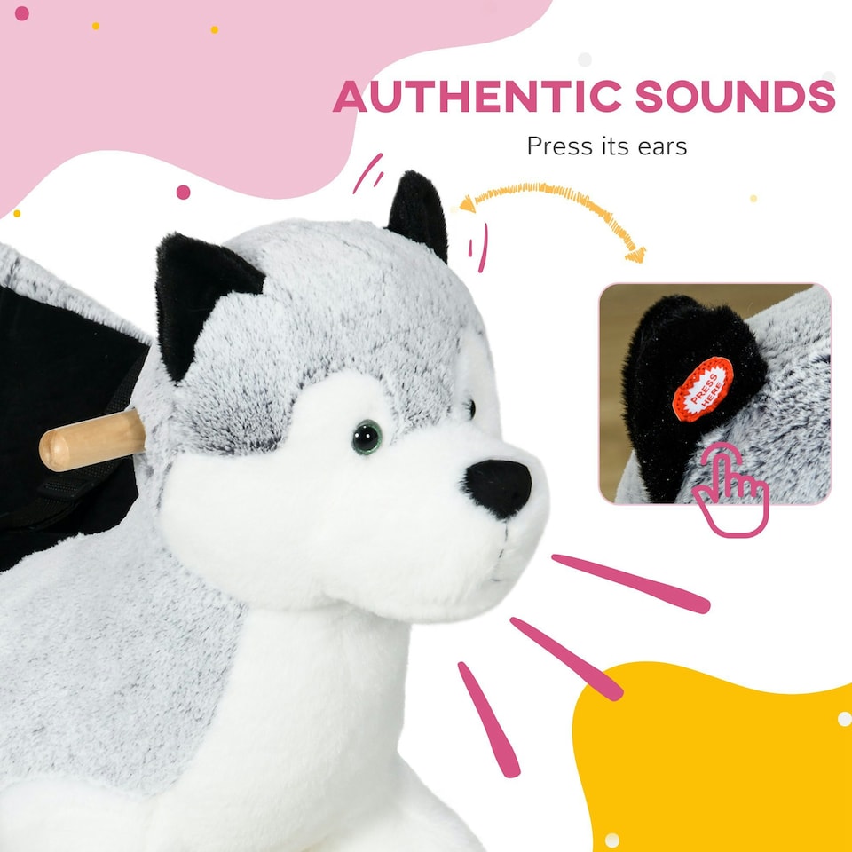 image 1 of HOMCOM Husky-Shaped Baby Rocking Horse with Seatbelt, for Ages 18-36 Months