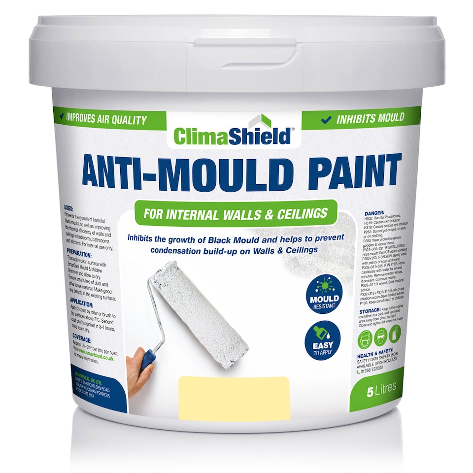 image 1 of SmartSeal - Anti-Mould Paint - Magnolia (5L) For Bathroom, Kitchen and Bedroom Walls & Ceilings - Protection Against Mould