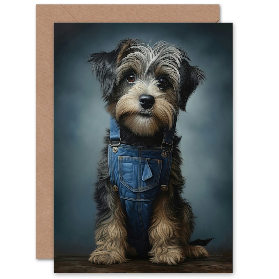image 1 of Adorable Shorkie Dog Blue Jean Dungarees Child Kids Art Card