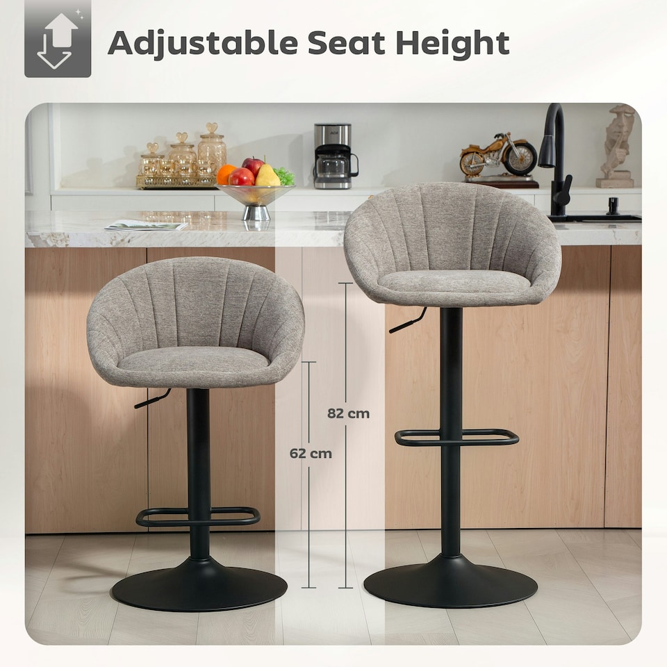 image 1 of HOMCOM Swivel Bar Stools Set of 2 Height Adjustable Bar Chairs Grey | Grey | Adjustable height 62-82 cm | 2