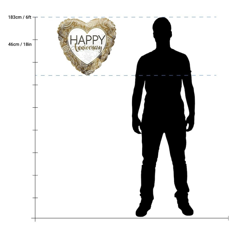 image 1 of Happy Anniversary Gold Ornaments Heart Shape ECO Foil Helium Balloon 46cm / 18 in