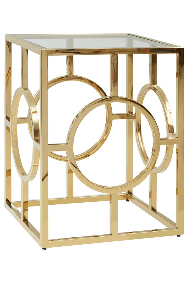 image 1 of Interiors by Premier Luxe Gold Polished Side Table, Square Bedside Table With Tempered Glass Top, Small Metal Table For Decor | Gold