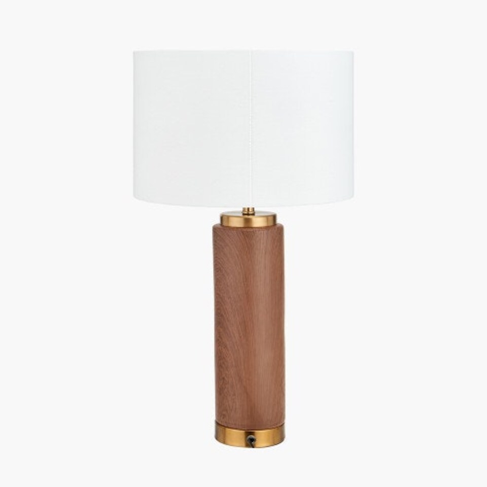 image 1 of Wood Effect Ceramic Tall Table Lamp with Shade Brown | Gold