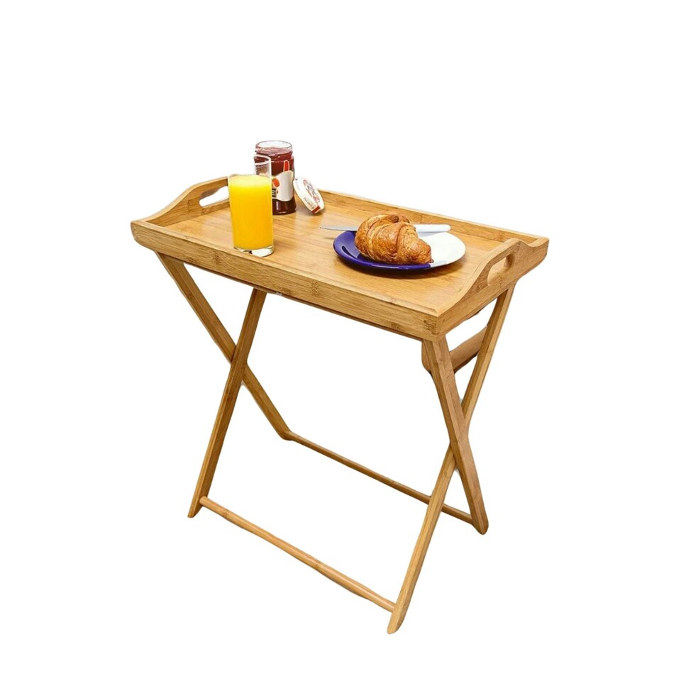 image 1 of Wooden Folding Side Table With Detachable Serving Tray Brown Brown