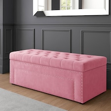 150cm Duke Ottoman Storage Box -Upholstered Blanket Box - Pink Plush Velvet Multifunctional Storage Box
