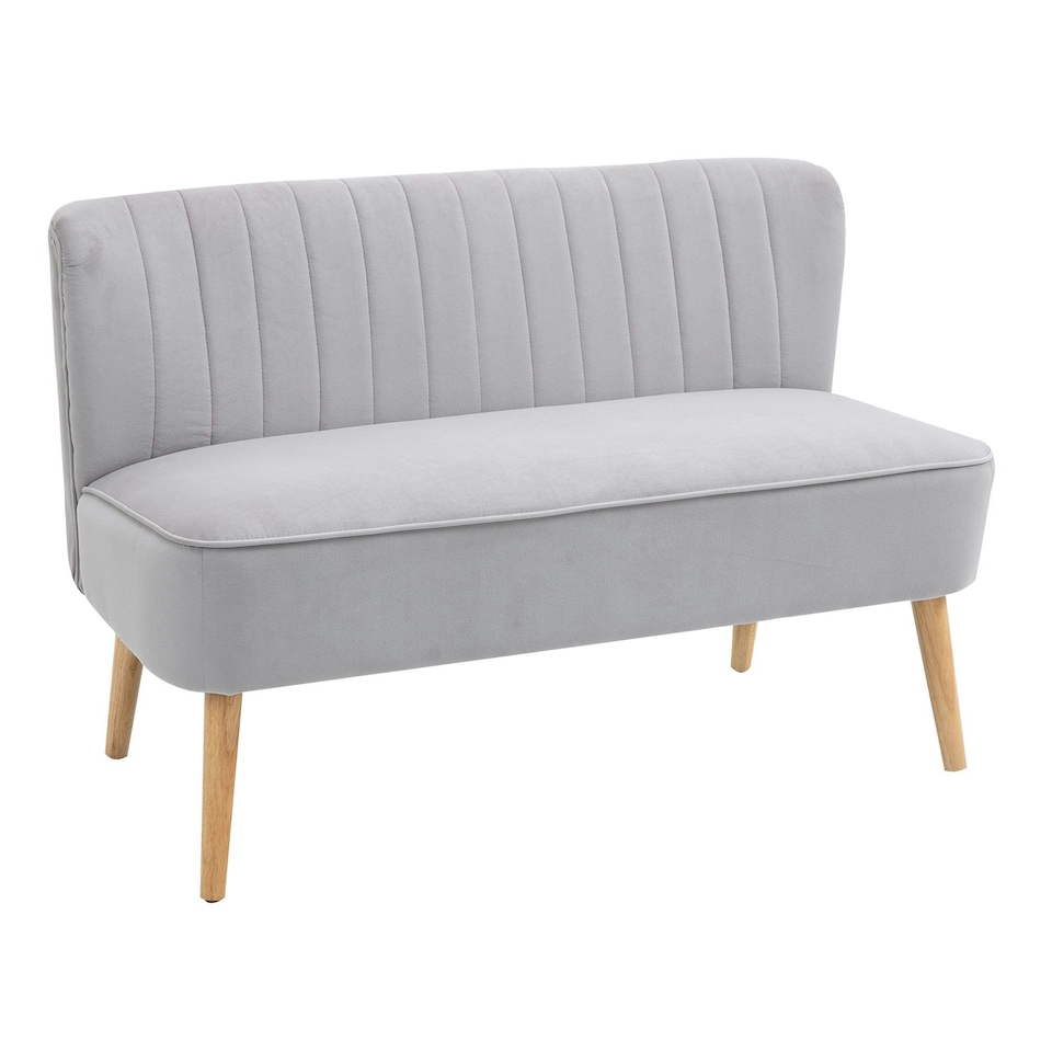 image 1 of HOMCOM Velvet-Feel Double Sofa w/ Wood Frame Foam Padding High Back, Grey