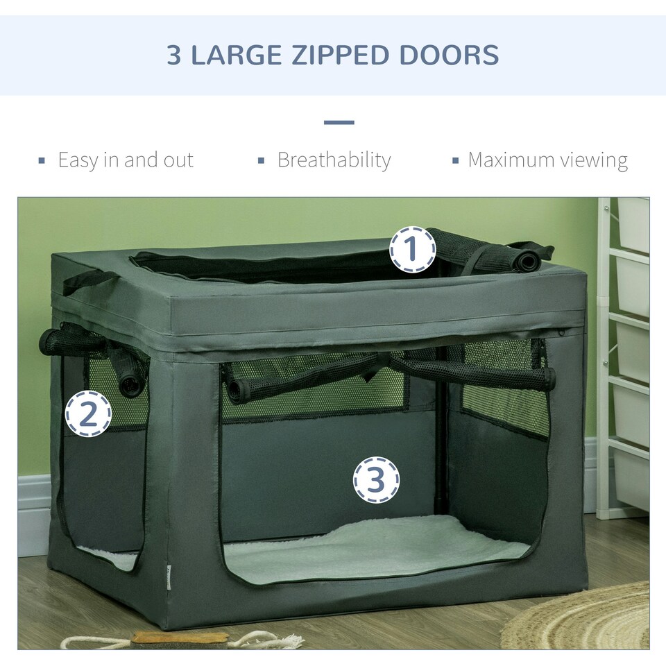 image 1 of PawHut 80cm Soft Side Pet Carrier w/ Cushion, for Medium Dogs - Grey