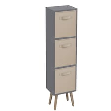 Grey 3-Tier 3-Drawer Cube Shelving Unit with Scandinavian Legs | Cream | Beige & Pine | 1