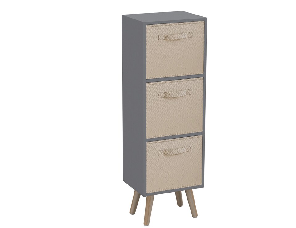 image 1 of Grey 3-Tier 3-Drawer Cube Shelving Unit with Scandinavian Legs | Cream | Beige & Pine | 1
