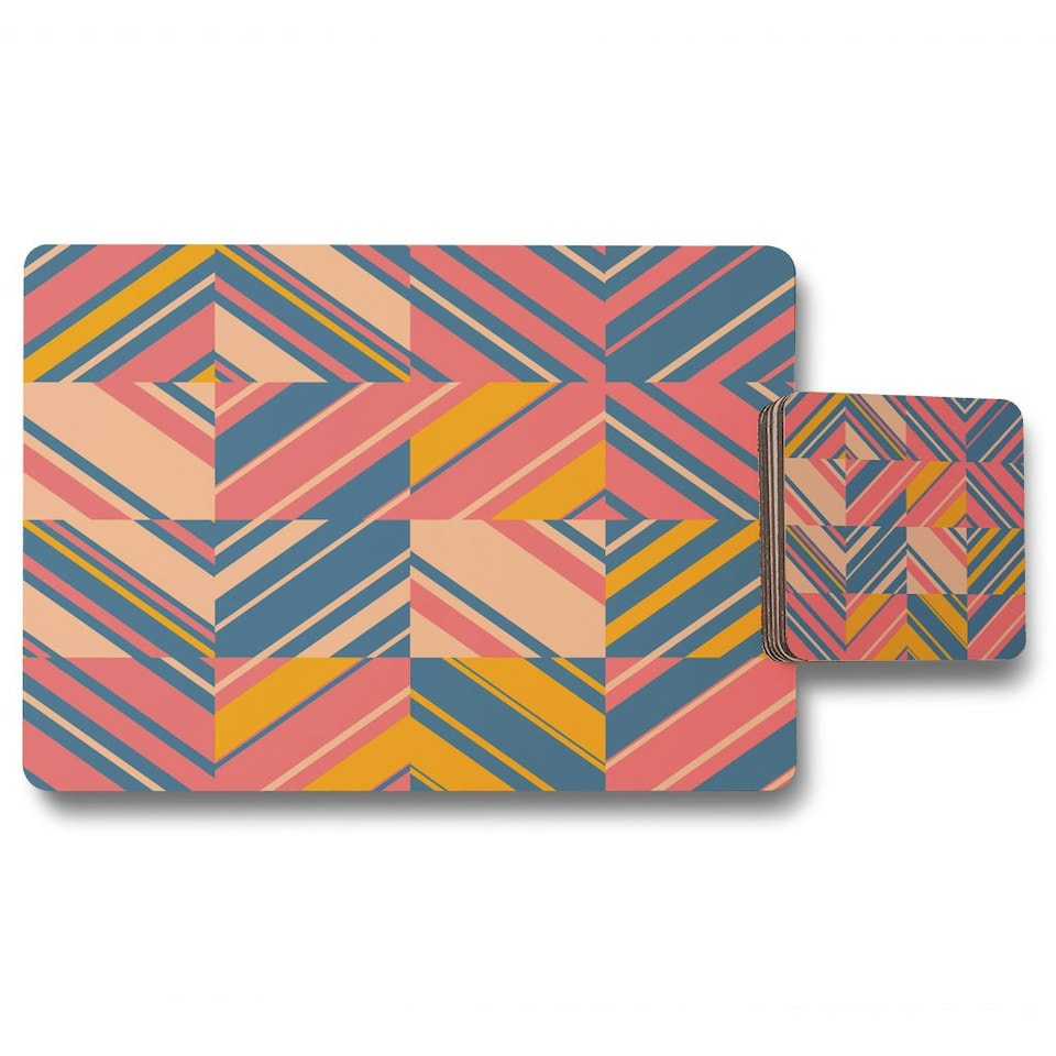 image 1 of Striped bright geometric pattern (Placemat & Coaster Set)