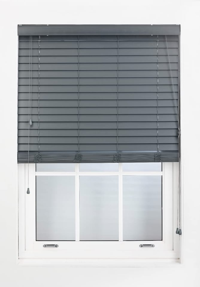 image 1 of Faux Wood Venetian Blind with String (W)165cm x (L)150cm