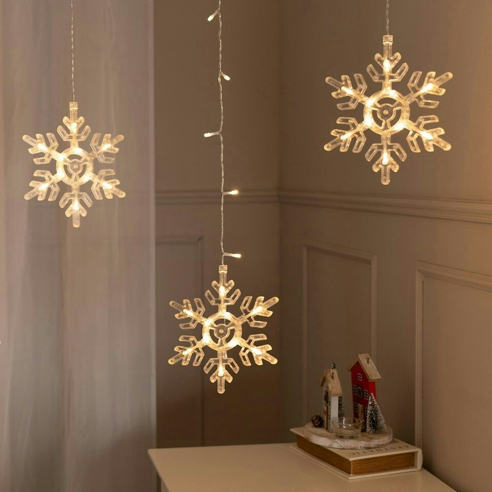image 1 of ValueLights Snowflake White Outdoor Curtain Light