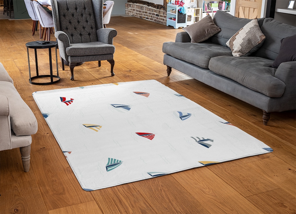 image 1 of Striped Sailboats Rug | Multi