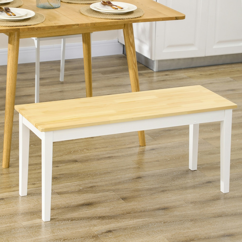 image 1 of HOMCOM Wood Dining Bench Wooden Bench for 2 People, White