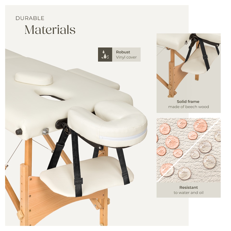 image 1 of Massage Table - 2-zones with wooden frame, bolsters, carry bag, head and armrests | Cream | beige | 1