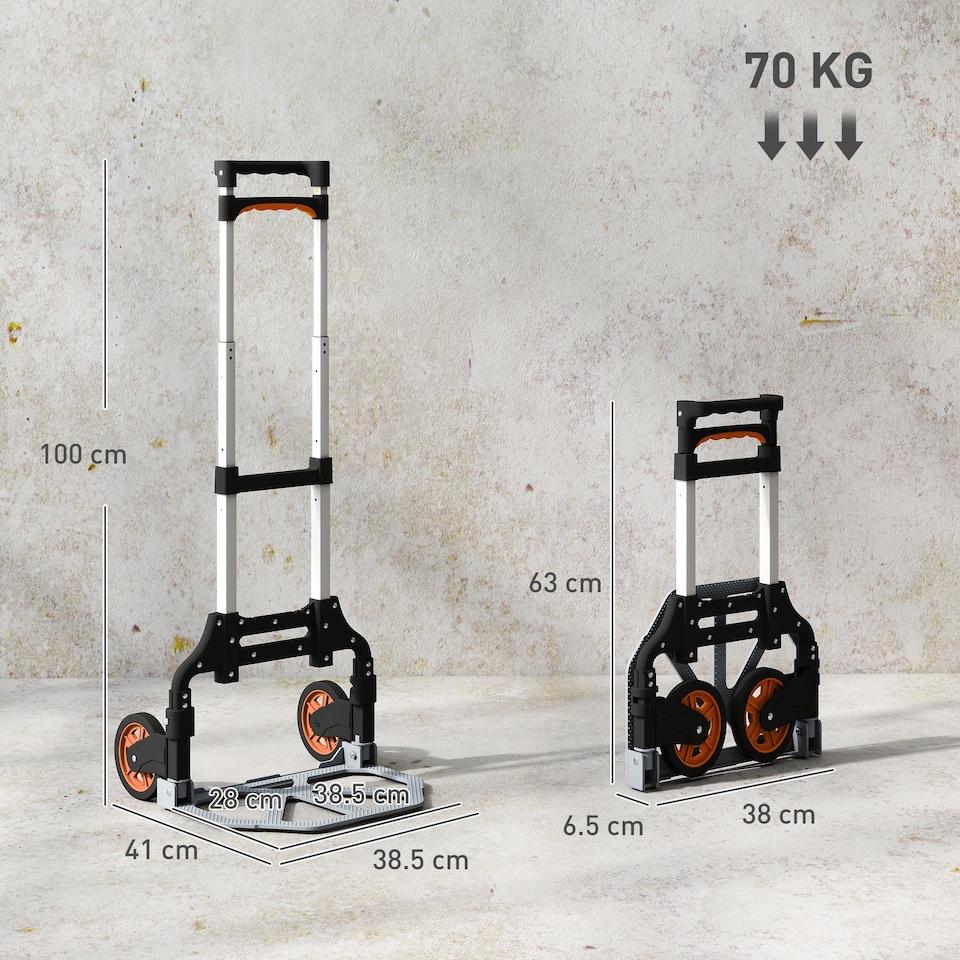 image 1 of HOMCOM Folding Sack Truck, 70kg Lightweight Hand Truck with Wheels, Foldable Trolley Cart with Telescoping Handle for Warehouse, Office, Luggage, Silver Tone