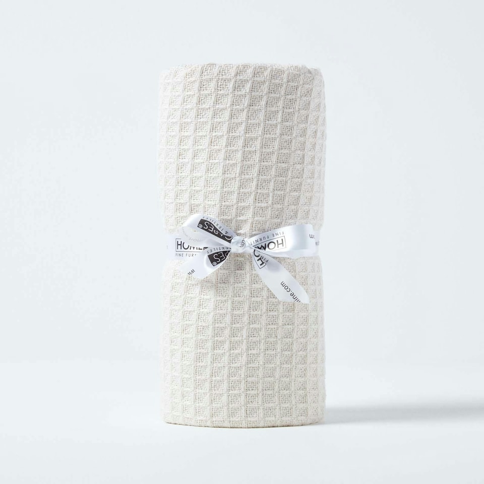 image 1 of Homescapes Organic Cotton Waffle Baby Blanket Natural - 125 x 150 cm | Cream | 1