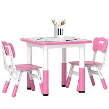 AIYAPLAY 3 Pcs Height Adjustable Kids Table and Chair Set for Playroom Pink