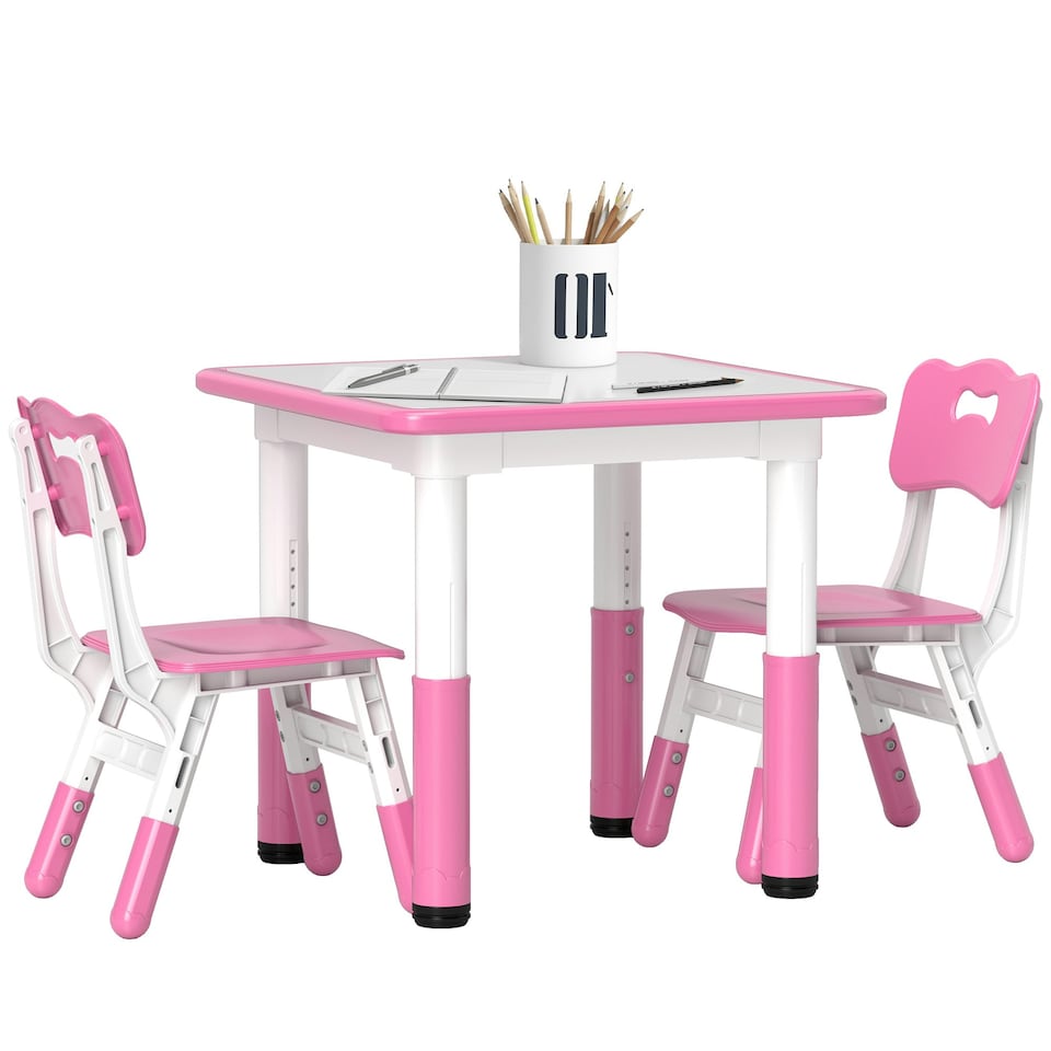 image 1 of AIYAPLAY 3 Pcs Height Adjustable Kids Table and Chair Set for Playroom Pink