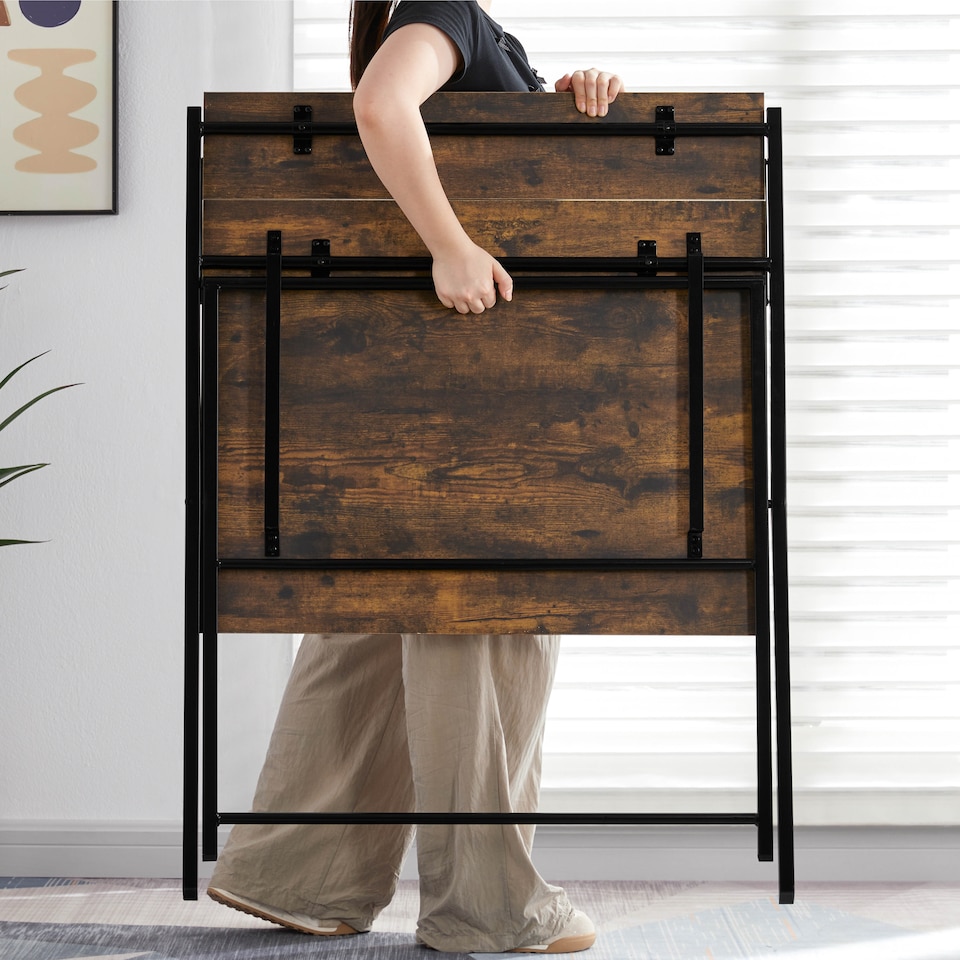 image 1 of Vida Designs Brooklyn Foldable Computer Desk Home Office Workstation, Dark Wood