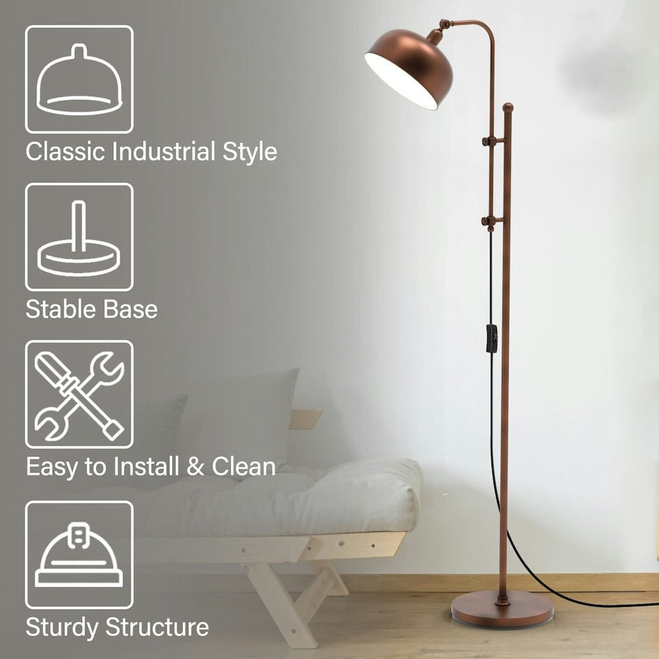 image 1 of COSTWAY Industrial Floor Lamp Metal Free-standing Light Bronze