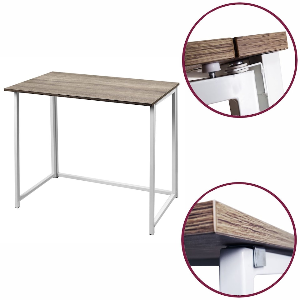 image 1 of House of Home Folding White Wood Computer Desk Foldable Study Coffee Table Laptop Office PC | Brown