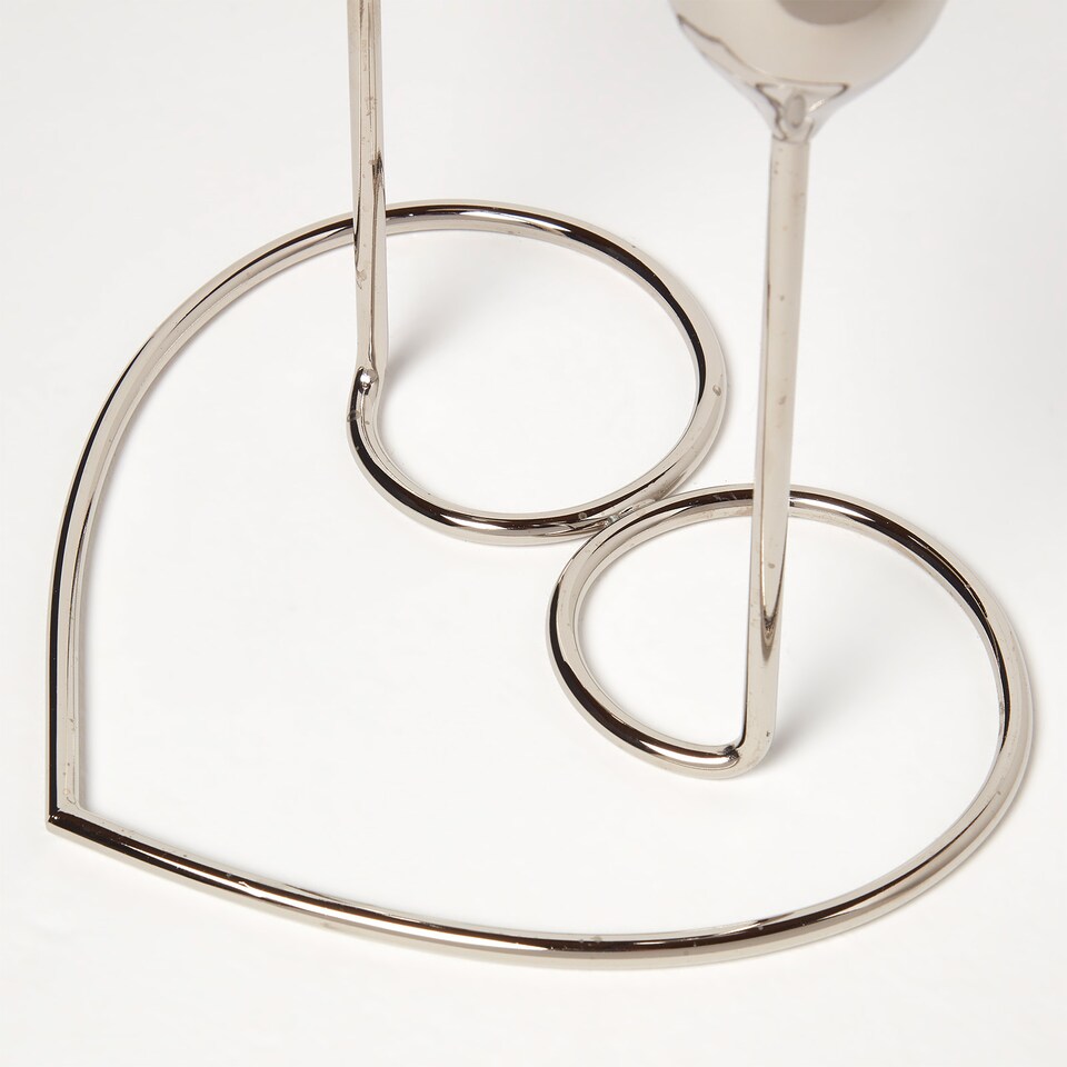 image 1 of Homescapes Dual Brass Heart Dinner Candle Holder – Polished Silver