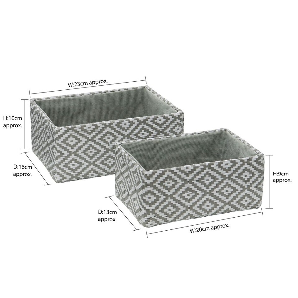 image 1 of JVL Argyle Set of 2 Rectangular Storage Baskets - Light Grey Grey
