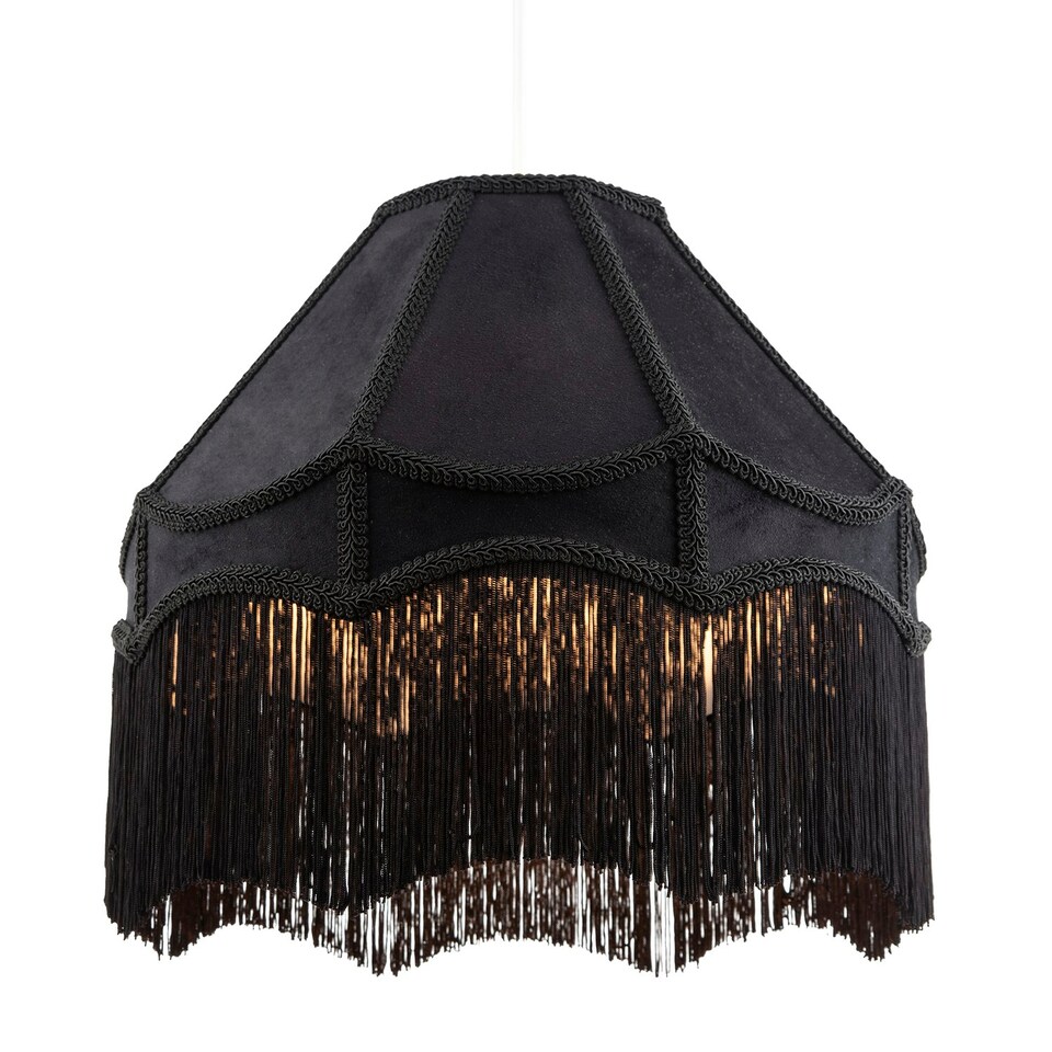image 1 of Traditional Victorian Empire 40cm Lamp Shade in Jet Black with Tassels Black