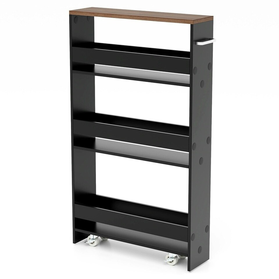 image 1 of COSTWAY 4-Tier Slim Storage Cart with Open Shelves Black Black