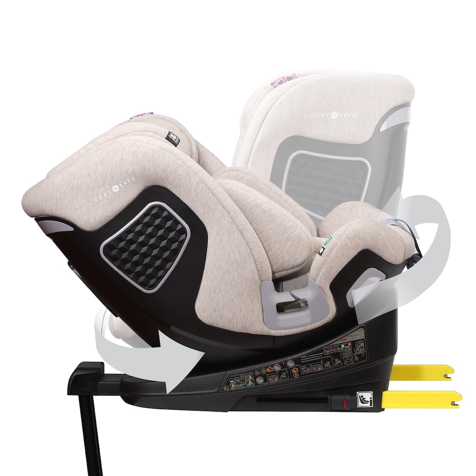 image 1 of Cozy N Safe Omega i-Size 360 Rotating Car Seat 40-150cm, ISOFix & Support Leg, Extended Rear & Forward Facing, High Booster, Side Impact Protection, Adjustable Headrest, Birth to 12 Years (Ivory)