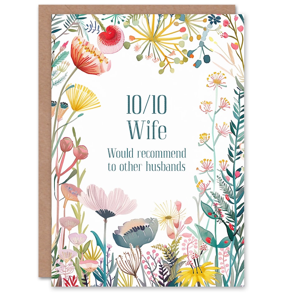 image 1 of Happy Flowers Wife Top Rating Would Recommend Birthday Greeting Card