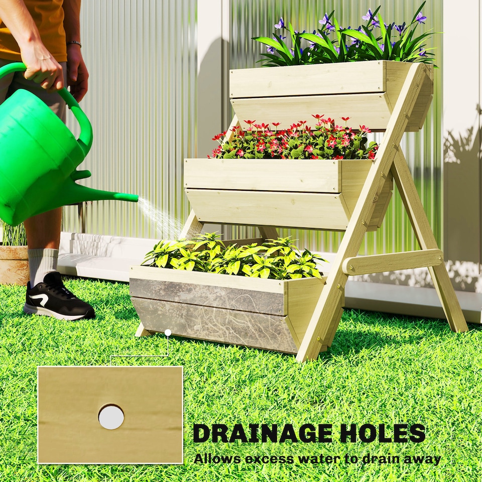 image 1 of Outsunny 3 Tier Raised Garden Bed Wooden Elevated Planter Box Kit, Green | Green | Green