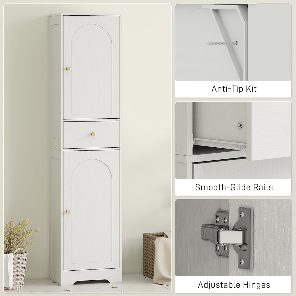 image 1 of HOMCOM Tall Bathroom Storage Cabinet with Arch Doors Adjustable Shelf White