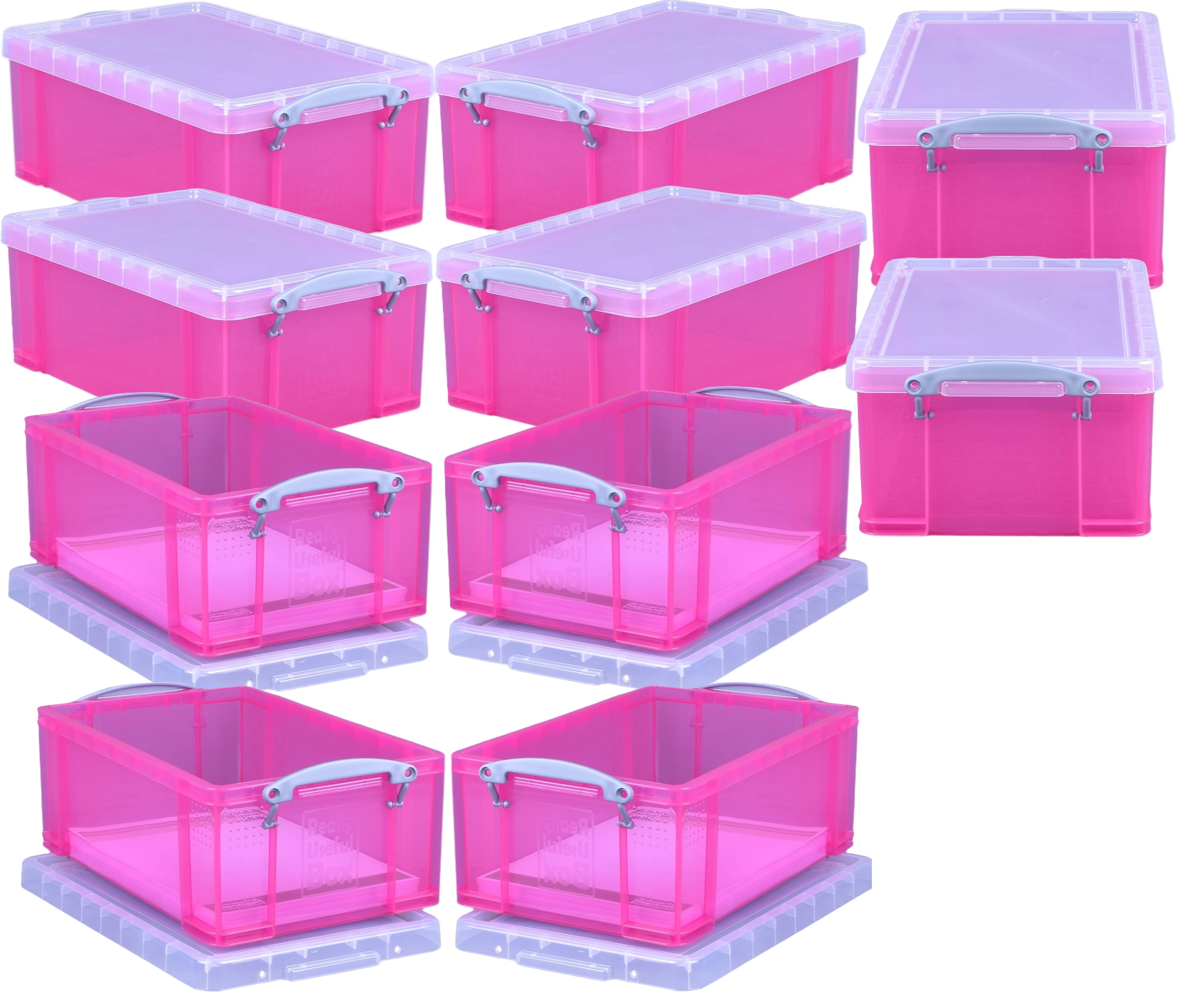 Really Useful Plastic Storage Box 9 Litre Transparent Pink Pack of 10