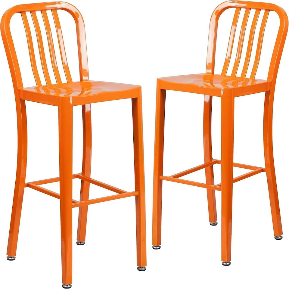 image 1 of Gael Slat Back Commercial Bar Stool Orange - Set of 2 - Modern Galvanised steel Orange