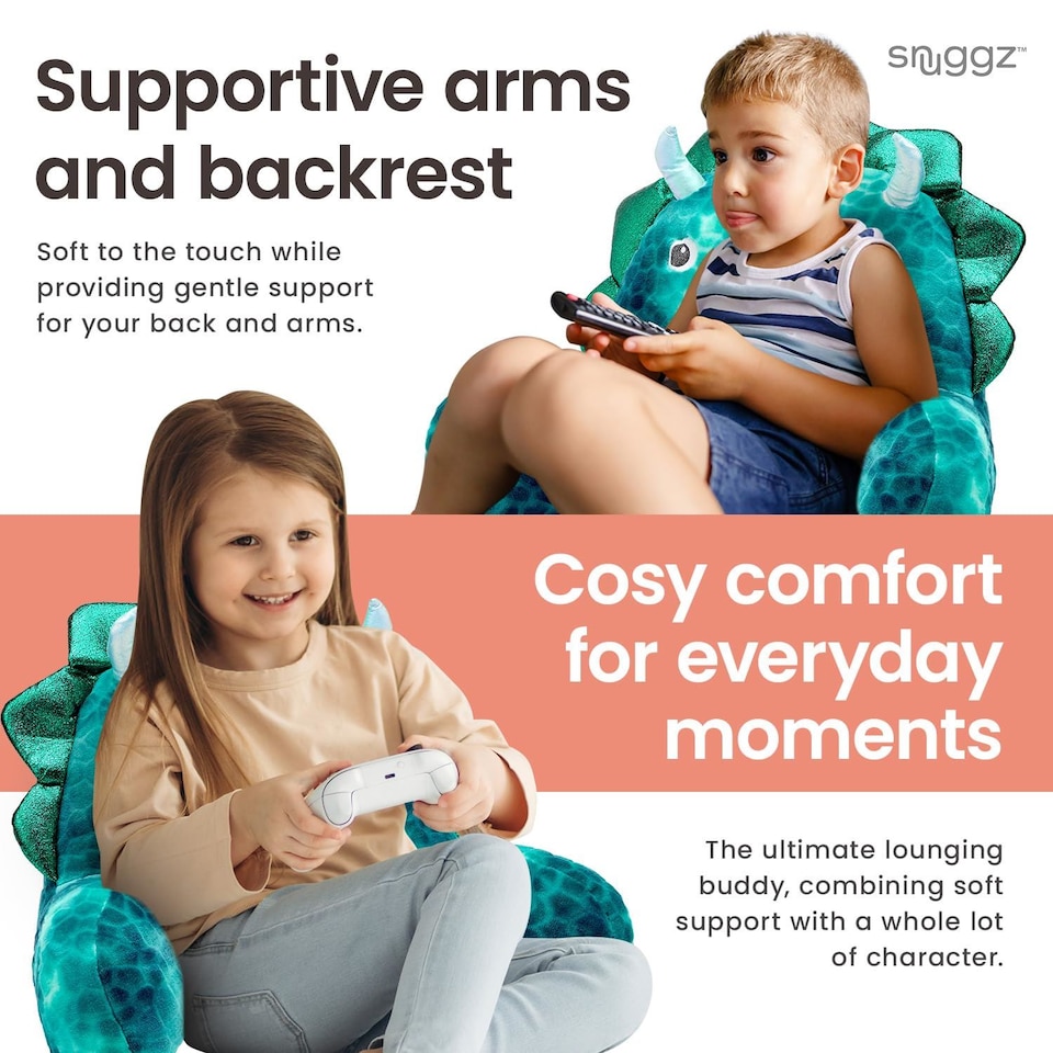 image 1 of Snuggz Dinosaur Cuddle Cushion Backrest Novelty Reading Pillow Relaxing Arm Back Support Soft Cosy Bed Pillow