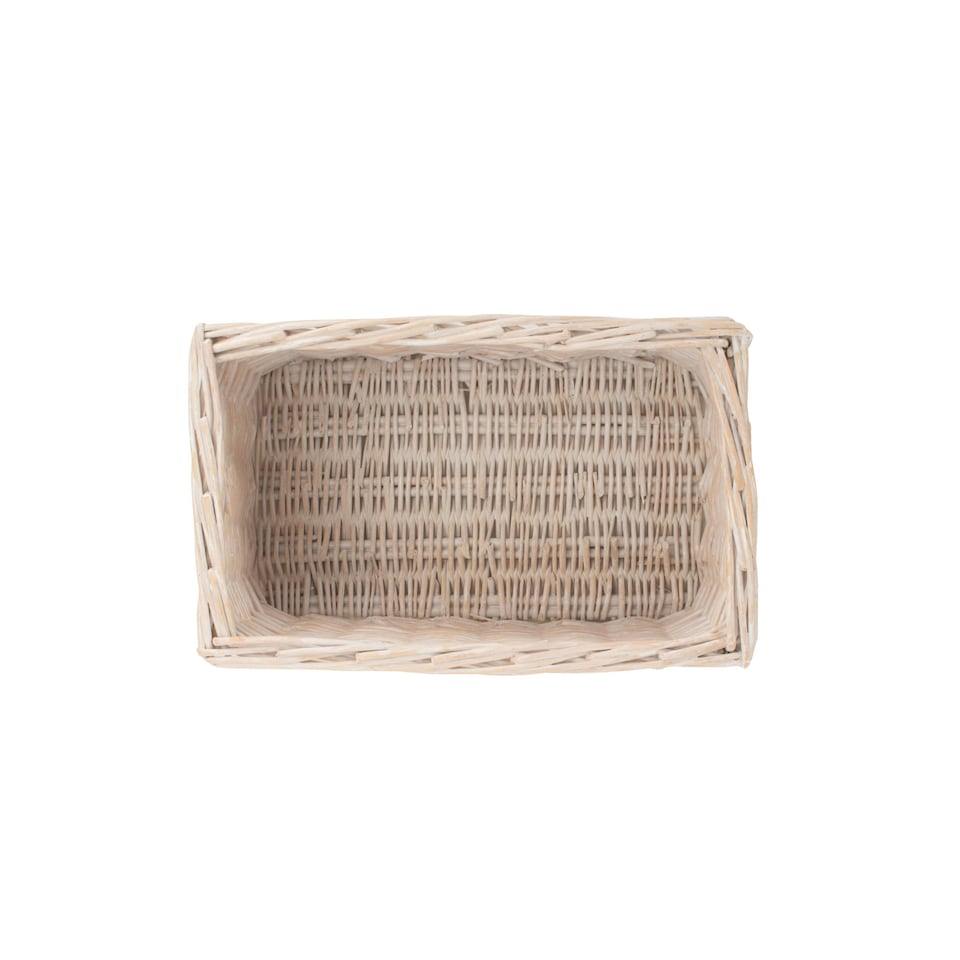 image 1 of White Wash Storage Wicker Open Basket White | White | L