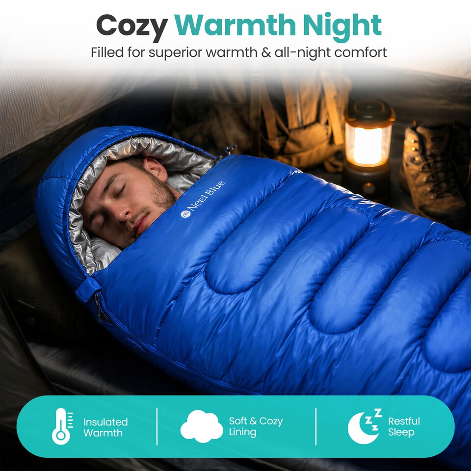 image 1 of 350GSM Mummy Waterproof Sleeping Bag with Hood, 6ft Adults - 3-4 Season
