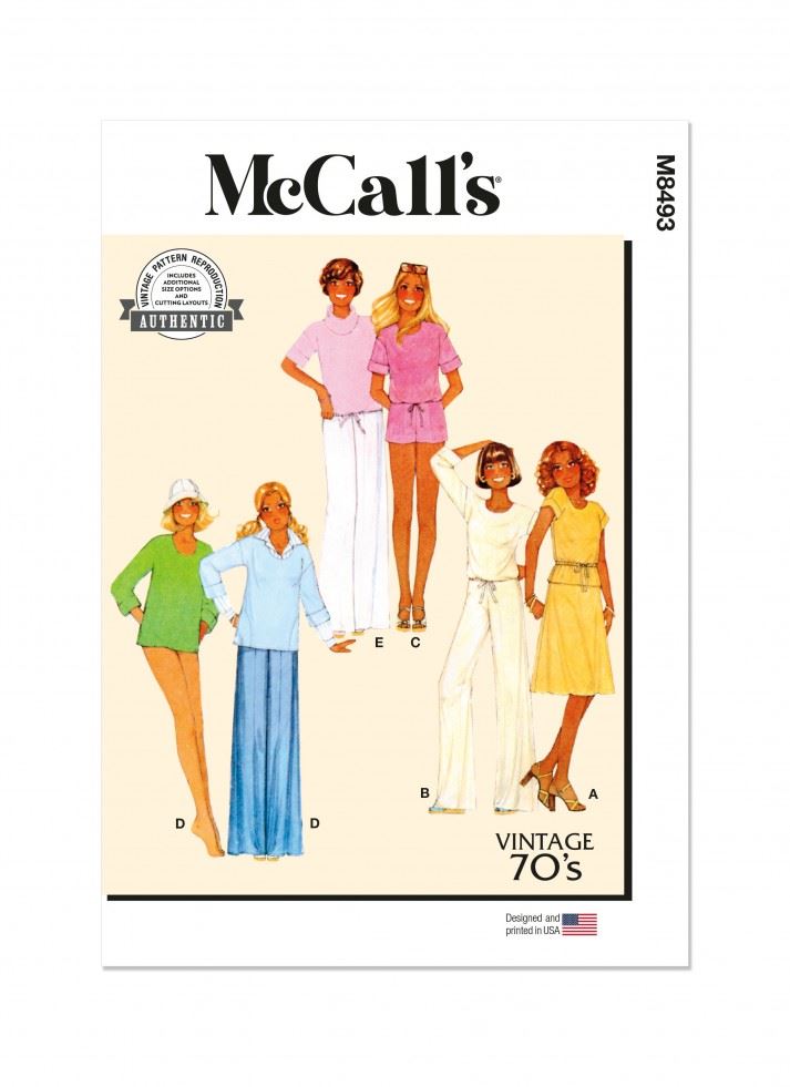 McCall's 8493 Paper Sewing Pattern â Womenâs Tops, Dresses, Trousers, Shorts & Vintage Style, Size A (XSâSâMâL), Easy