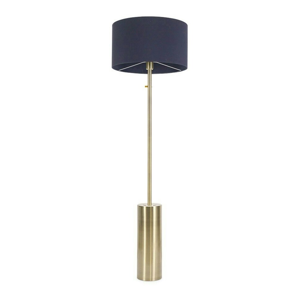 image 1 of ValueLights Lexy Antique Brass Rotary Dimmer Switch Floor Lamp with Navy Blue Drum Shade