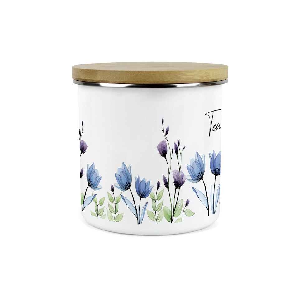 image 1 of Blue & Purple Floral Large Tea Canister