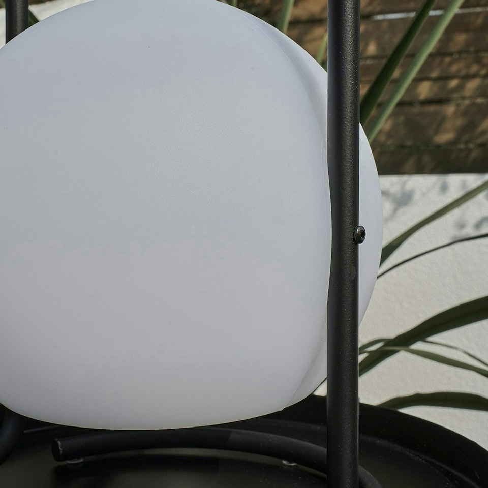 image 1 of ValueLights Corte Black Outdoor Table Lamp Dimmable With White Globe Shade