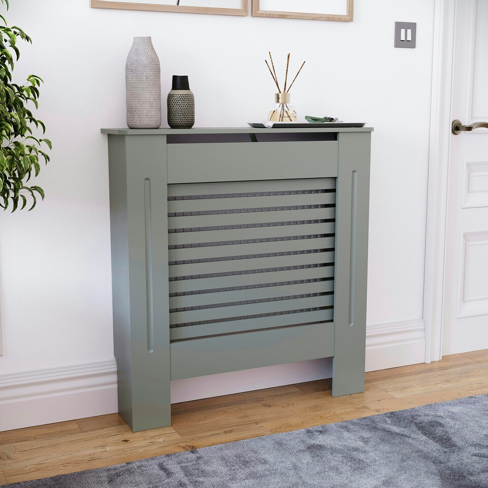 image 1 of Vida Designs Milton Radiator Cover Painted MDF Slatted Cabinet, Grey, 78cm