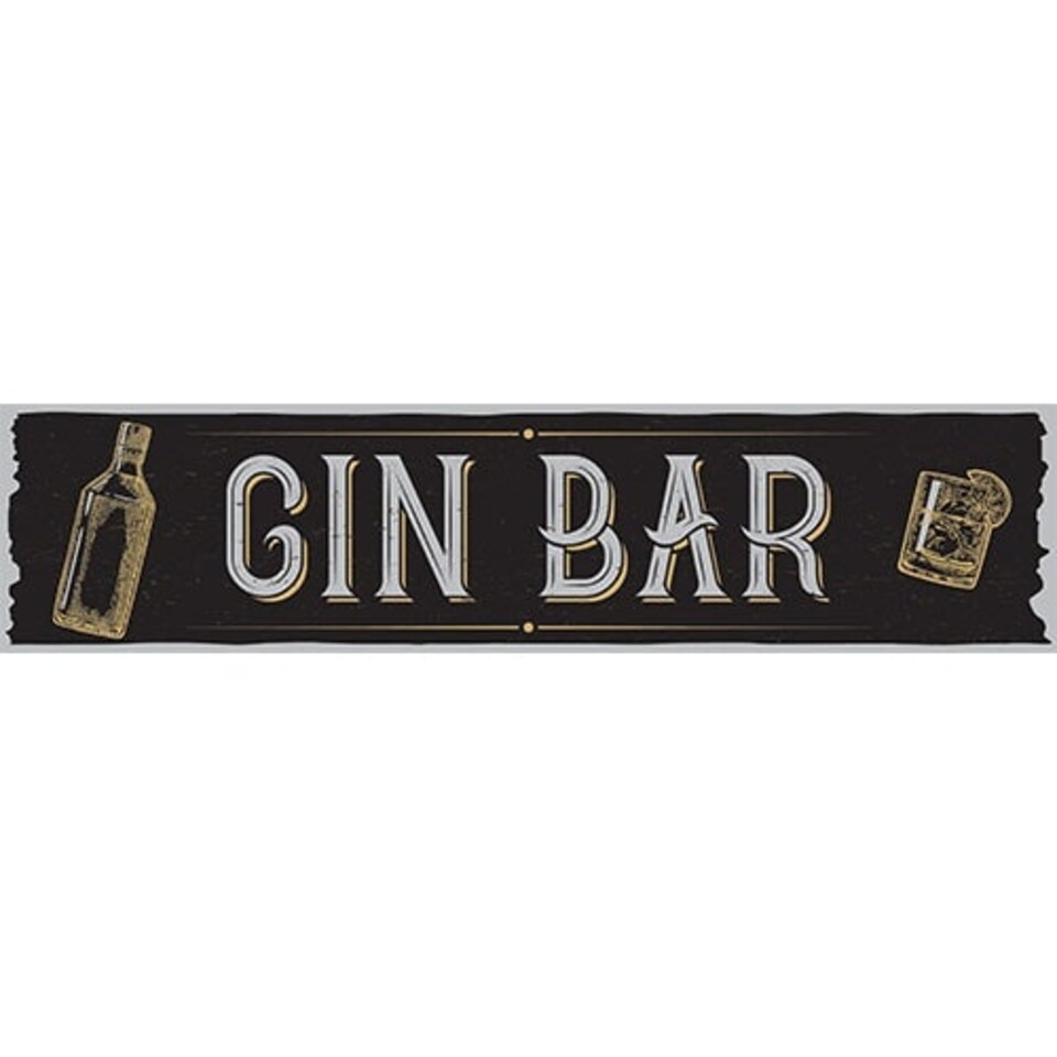 Gin Bar Black PVC Party Sign Decoration 110cm x 26cm