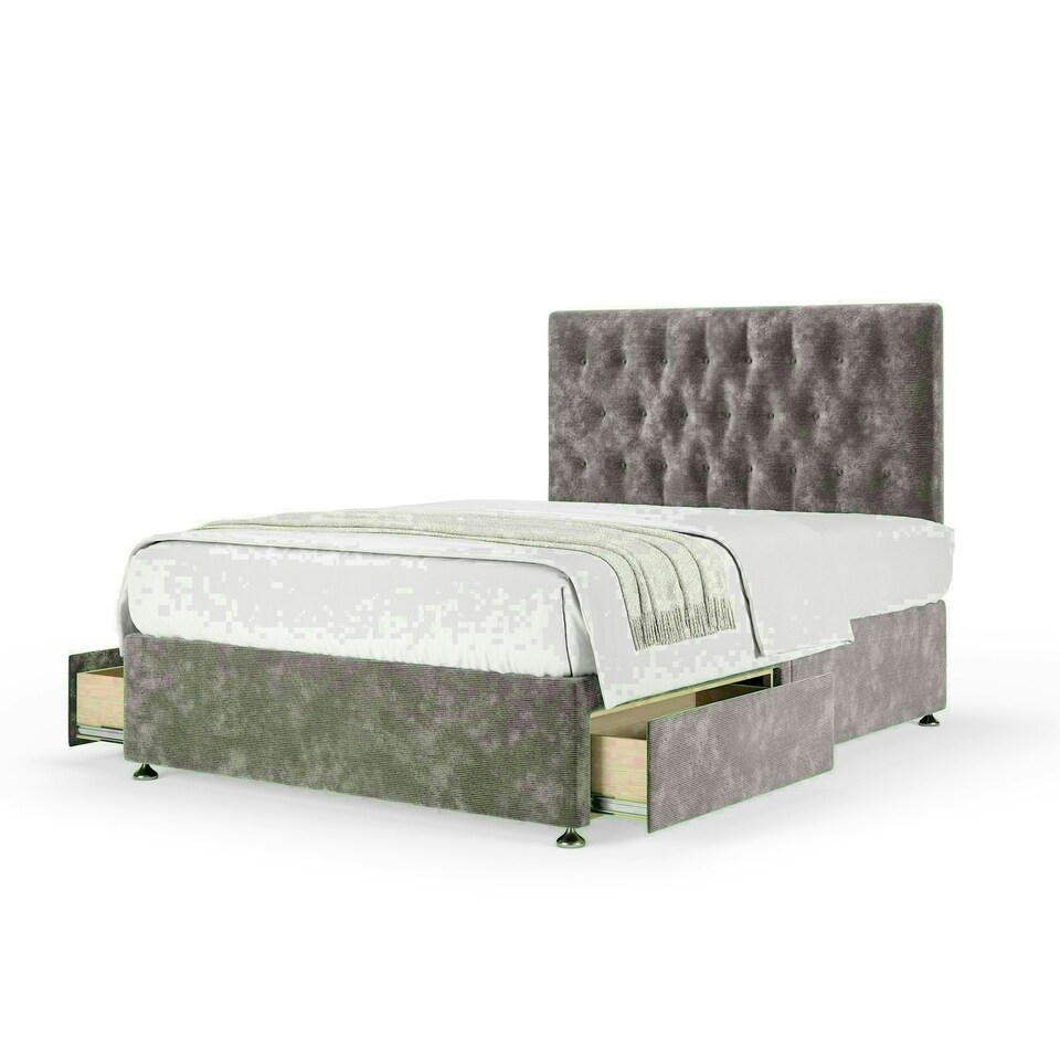 Silver Chenille 2 Drawer Divan Base and Lona Headboard Double