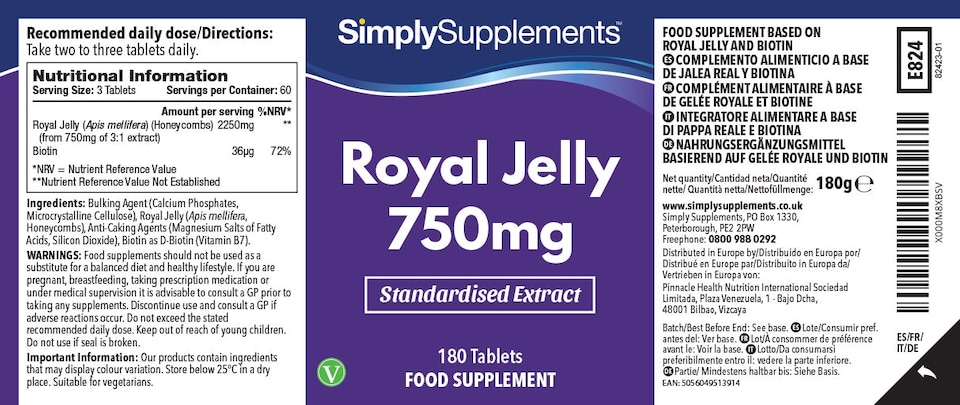 image 1 of Royal Jelly 750mg - 180 Tablets