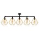 image 1 of ValueLights Industrial 5 Way Satin Black Pipework Ceiling Light With Gold Cage Shades | Black