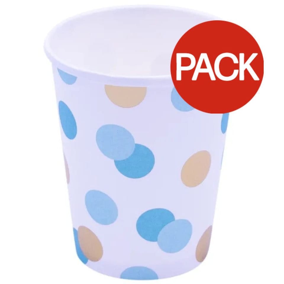 Qualatex Paper Dotted 250ml Party Cup (Pack of 8) - Blue/Gold/White - One Size